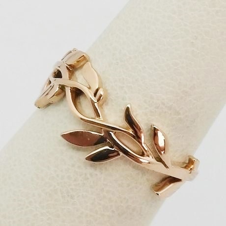 14K Solid Gold Adjustable Olive Branch Leaves Ring
